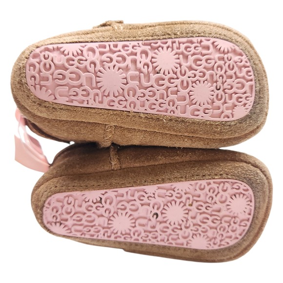 UGG Baby Girl Winter Booties Jesse Pink Bow II Size 2/3 Brown Suede 6-12 Months - Picture 9 of 9